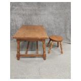 Wooden Side Table & Stool