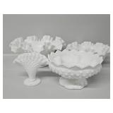 Fenton Milk Glass Hobnail Taper Candle Holder,