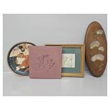 Cat Plate, Floral Wall Art, Pink Tile