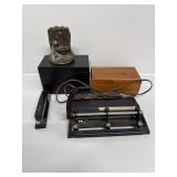 Wooden Puzzle Box, 3 Hole Paper Punch, Stapler