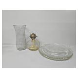 Clear Vase, Clear Oil Lamp, Clear Glass Platters