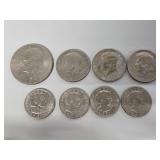 Eisenhower Dollar(1), Kennedy Half Dollars(3),