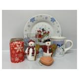 Snowman Plate& Mug, Snowflake Mug, S&P Shakers