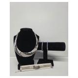 Rhinestone Silver Tone Necklace, Faith Bracelet,