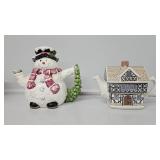 Snowman Teapot, House Teapot