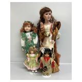 Porcelain Dolls (2) & 2 Mini Porcelain Dolls