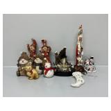 Snowmen Statues, Santa, & Candleholder