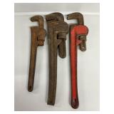 3 Jumbo Pipe Wrenches 14,18 & 24 Inches