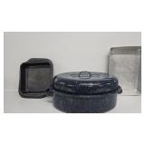 Blue Enamelware Roaster, 9x13 Pan, Bakers Secret
