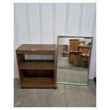 Wooden Rolling Shelf, Beveled Edge Mirror