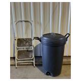 Trash Can and Step Ladder