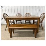 Hickory Finish Table with 4 Hoop Back Chairs