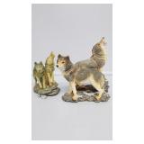 Wildlife Sculptures Of Howling Wolves & Cubs