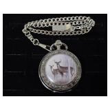 Silver Tone Whitetail Deer Pocke Watch