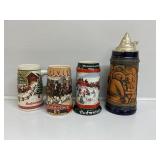 Budweiser Steins (3) German Stein (1)
