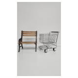 Miniature Park Bench & Metal Shopping Cart