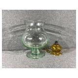 Hurricane Vase & Ruffled Rim Amber Votive Holder