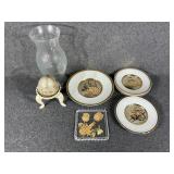 Brass Egg, Chokin Plates(3), Clear Glass Vase