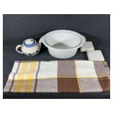 Tablecloth, Teapot, Crock Style Dish, Tile