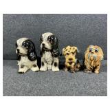 4 Ceramic Dog Figurines: Brown Spotted Dog,
