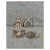 Cast Iron Trivets: Owl, Butterfly, Fish, Wilton