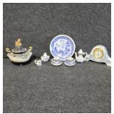 Miniature China Tea Set, Ceramic Clock, Incense