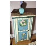 Hand-painted Wooden Cabinet 4 Shelves & Lamp