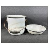 Enamel Ware Bucket and Pan