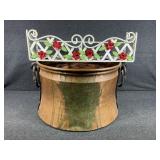 Antique Copper Cauldron, White Metal Shelf