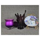 Swung Glass Amethyst Vase, Purple Vase, Kittens