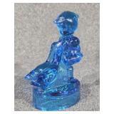 L.E Smith Blue Glass Hummel Girl with Geese