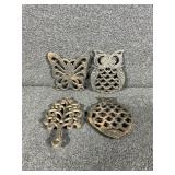 Cast Iron Trivets: Owl, Butterfly, Fish, Tree