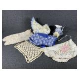 Ceramic Chicken, Enesco Floral Blue Pitcher and