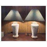 White Floral Porcelain Table Lamps (2)