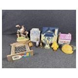 Ceramic House, Shoe Figures (2), Bear, Duck,