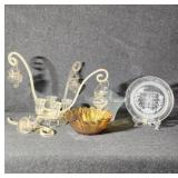Carnival Glass Sunflower Candy Bowl, Covered Bowl