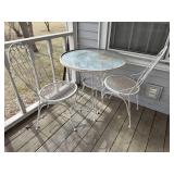 Glass Top White Metal Table with 2 White Metal