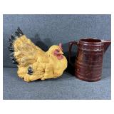 Mar-Crest Stoneware Pitcher, Chicken Decoration