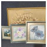 Floral Lithograph Print, Poppies,Lilacs Framed Art