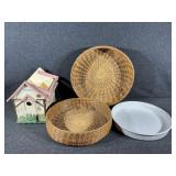 Wooden Caddy, Rattan Outer Baskets (2)