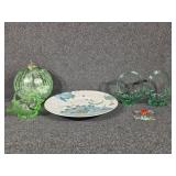 Small Green Baskets(3), Blue Floral Plate, Green