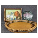 Stained Glass Floral, Wooden Tray, Woven Tray