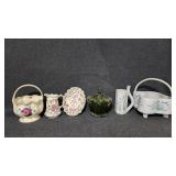 Green Candy Dish W/Lid & Ceramics