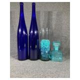 Cobalt Blue Glass Bottles, Light Blue Decanter,