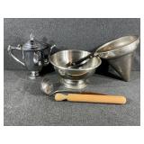 Metal Teapot, Ladle, Stainless Strainer