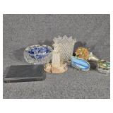 Hobnail Clear Glass Vase, Cut Glass Bowl with