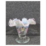 Fenton Handpainted Glass Ruffled Edge Vase