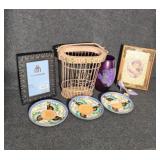 Birdcage Basket, Purple Vase, Miniature Shoe,Frame