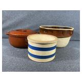 Stoneware Bean Pot with Lid, Blue and White