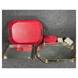 Vintage Mirror Vanity Tray (2) Red Plastic